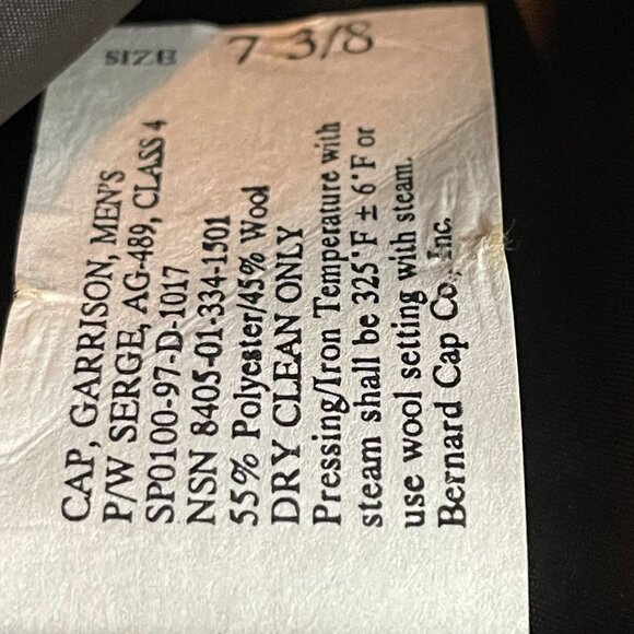 Mens Garrison Cap 7 3/8 Green Wool Blend With Bernard Cap Co. Badge - Picture 3 of 7